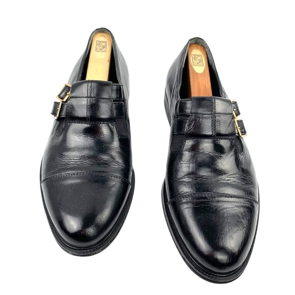 FRATELLI Footwear Black Leather Double Monk Strap Cap Toe Dress Shoes - Picture 7 of 9